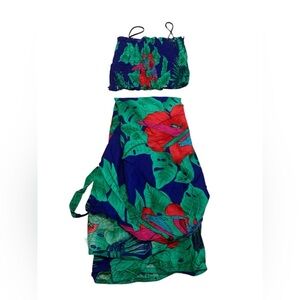 VINTAGE 90s/Y2K Venus Tropical Maxi Skirt & Smocked Tube Top Set Medium